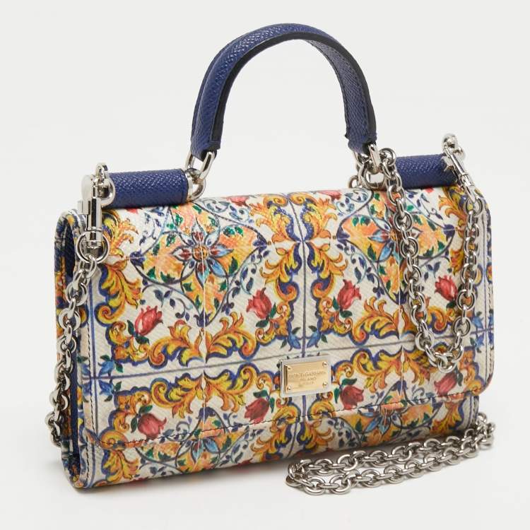 Dolce & Gabbana Multicolor Majolica Print Leather Miss Sicily Von Wallet On Chain