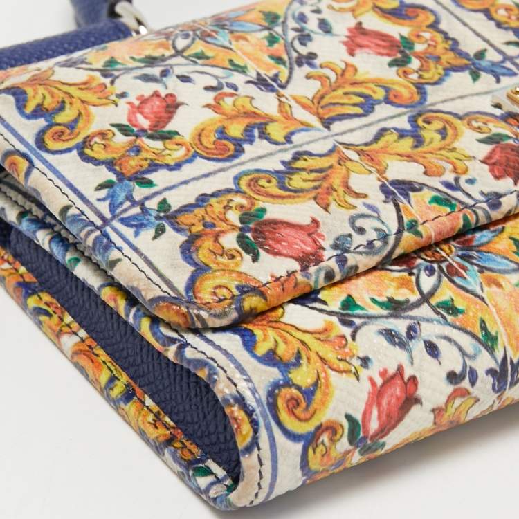 Dolce & Gabbana Multicolor Majolica Print Leather Miss Sicily Von Wallet On Chain