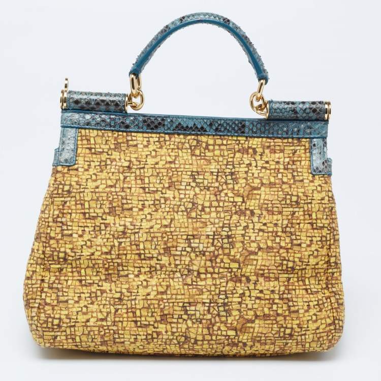 Dolce & Gabbana Multicolor Fabric and Snakeskin Ancient Opulence Printed Medium Miss Sicily Bag