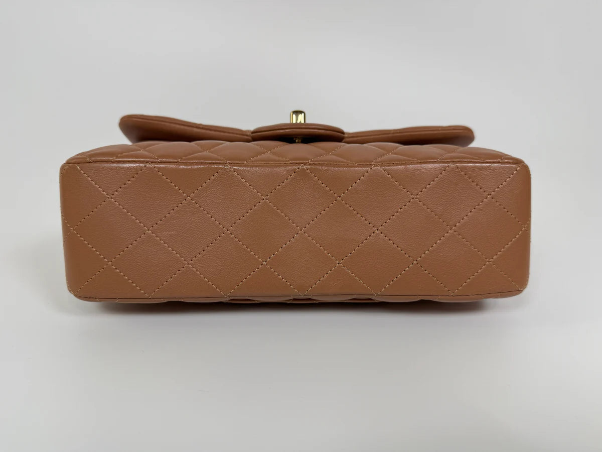 CHANEL SMALL CLASSIC DOUBLE FLAP IN BROWN LAMBSKIN LEATHER WITH GHW