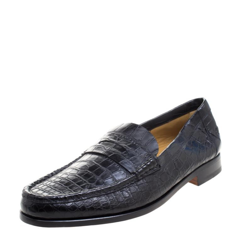 Hermes Black Alligator Leather Loafers Size 44