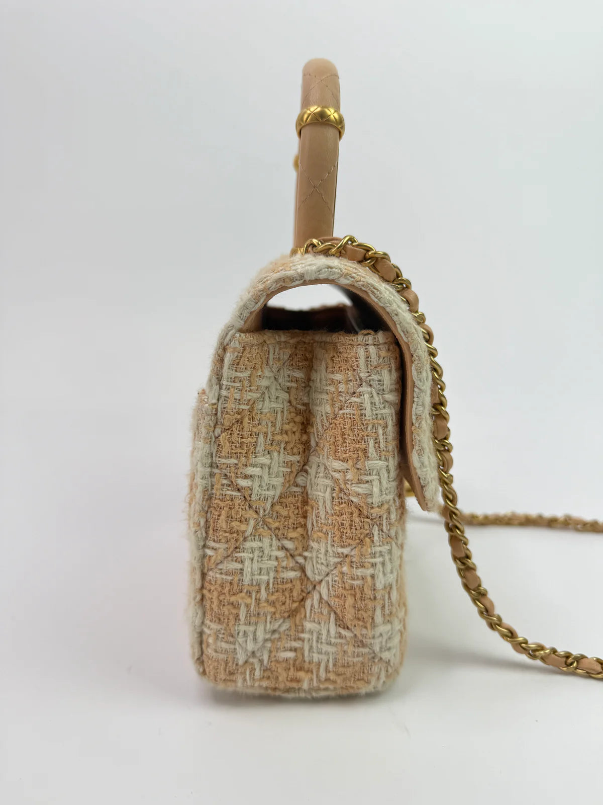 CHANEL MINI SQUARE FLAP WITH TOP HANDLE ANTIQUE GOLD HARDWARE