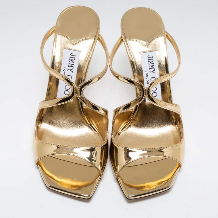 Jimmy Choo Metallic Gold Patent Leather Sandals Size 36