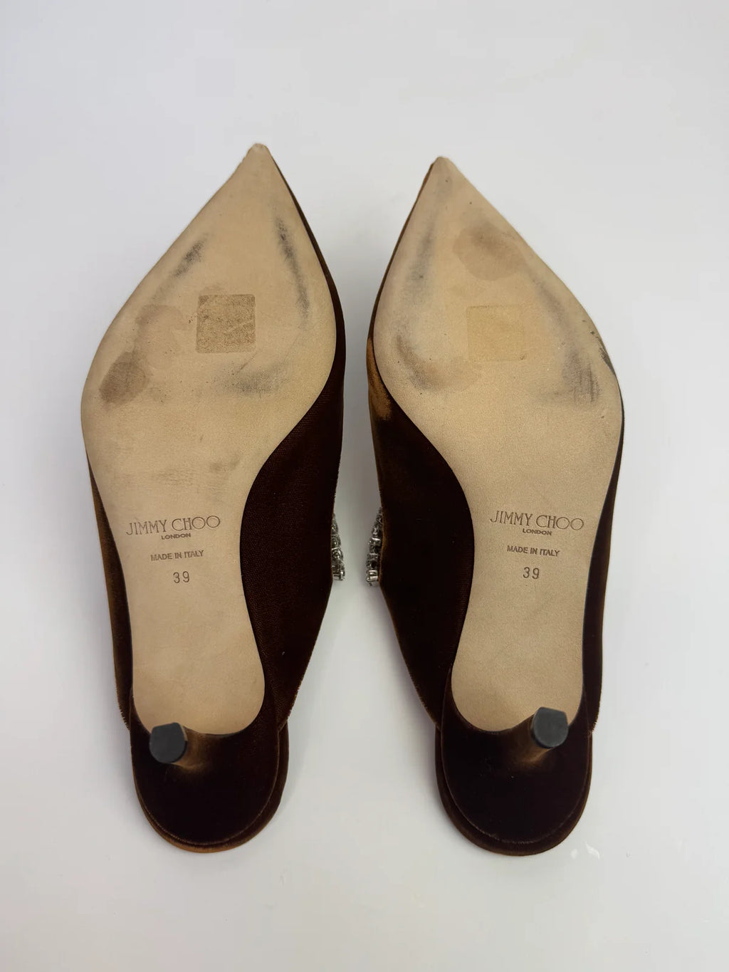 JIMMY CHOO BING TAN VELVET 65 HEELS (SIZE 39/UK6)