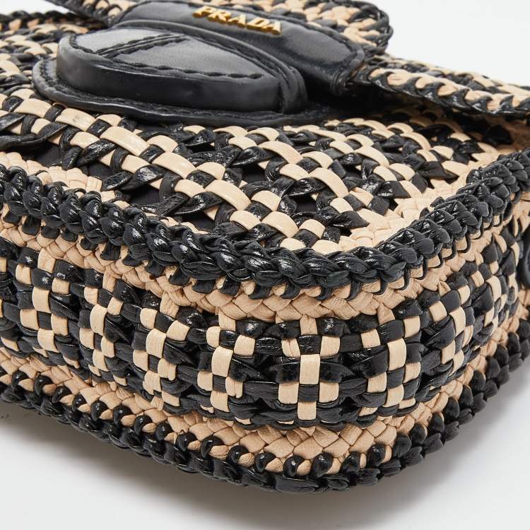 Prada Beige/Black Woven Madras Leather Crossbody Bag