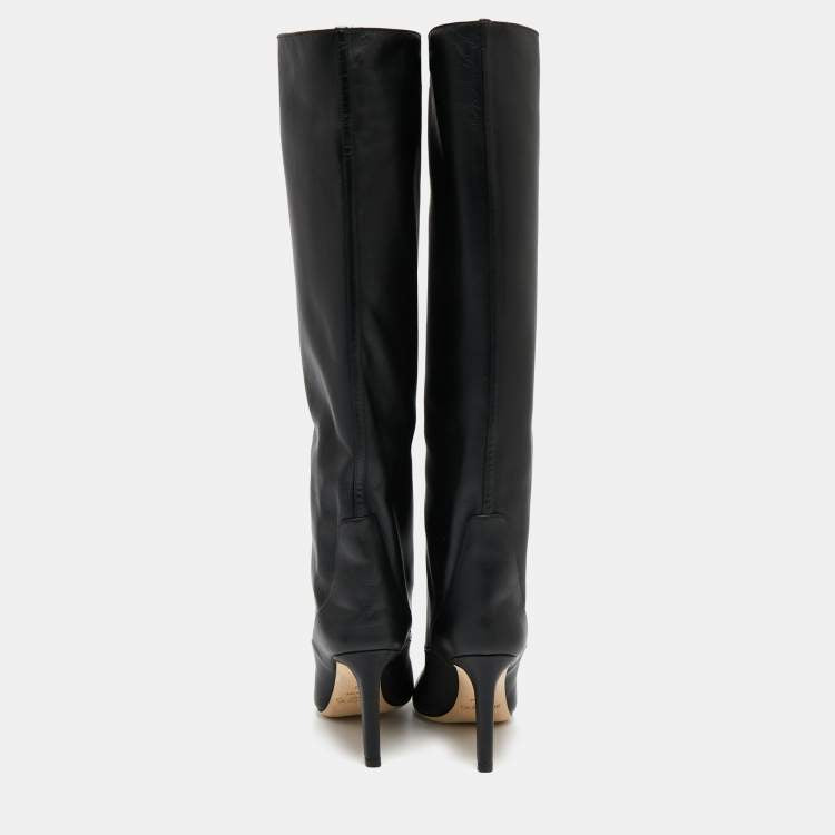 Jimmy Choo Black Leather Over Knee Length Boots Size 38