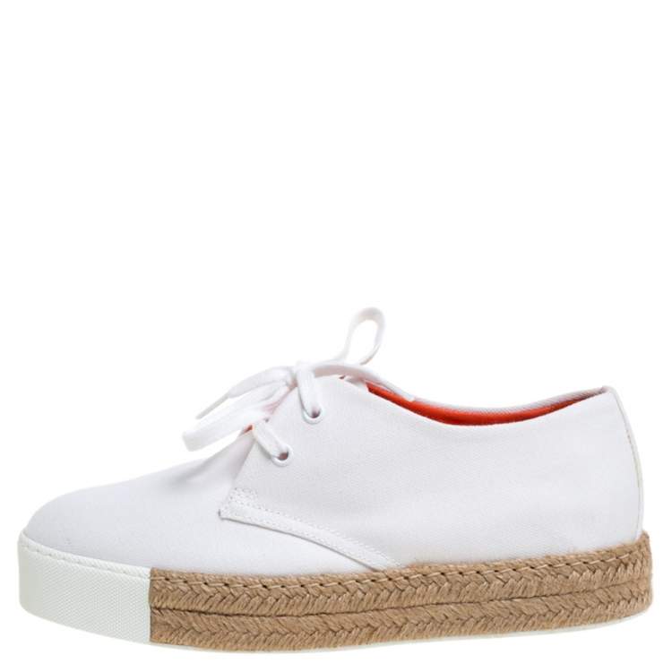 Hermes White Canvas Rosa Espadrille Sneakers Size 39