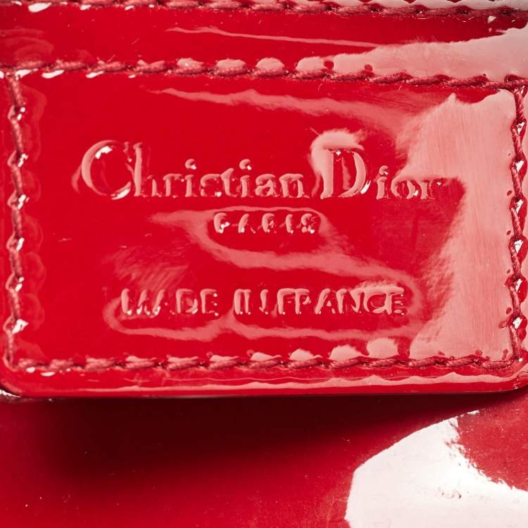 Dior Red Cannage Patent Leather Medium Lady Dior Tote