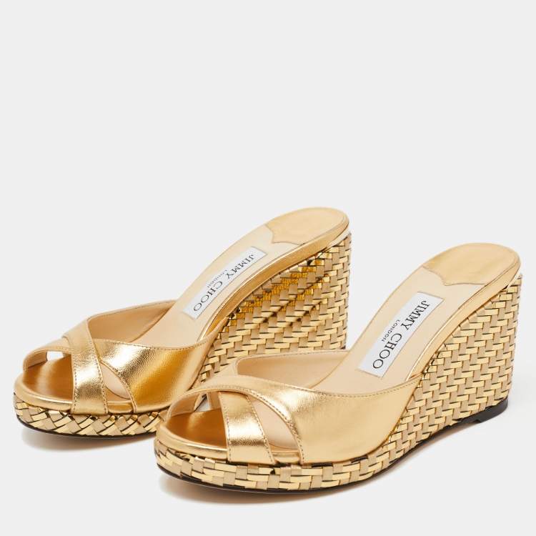 Jimmy Choo Metallic Gold Leather Prima Sandals Size 36