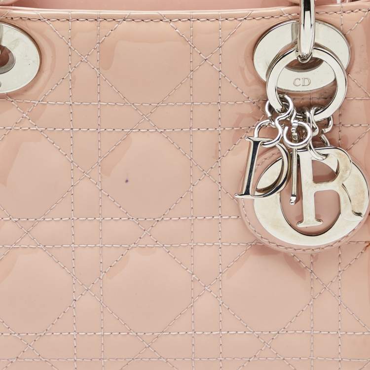 Dior Pink Cannage Patent Leather Mini Lady Dior Tote