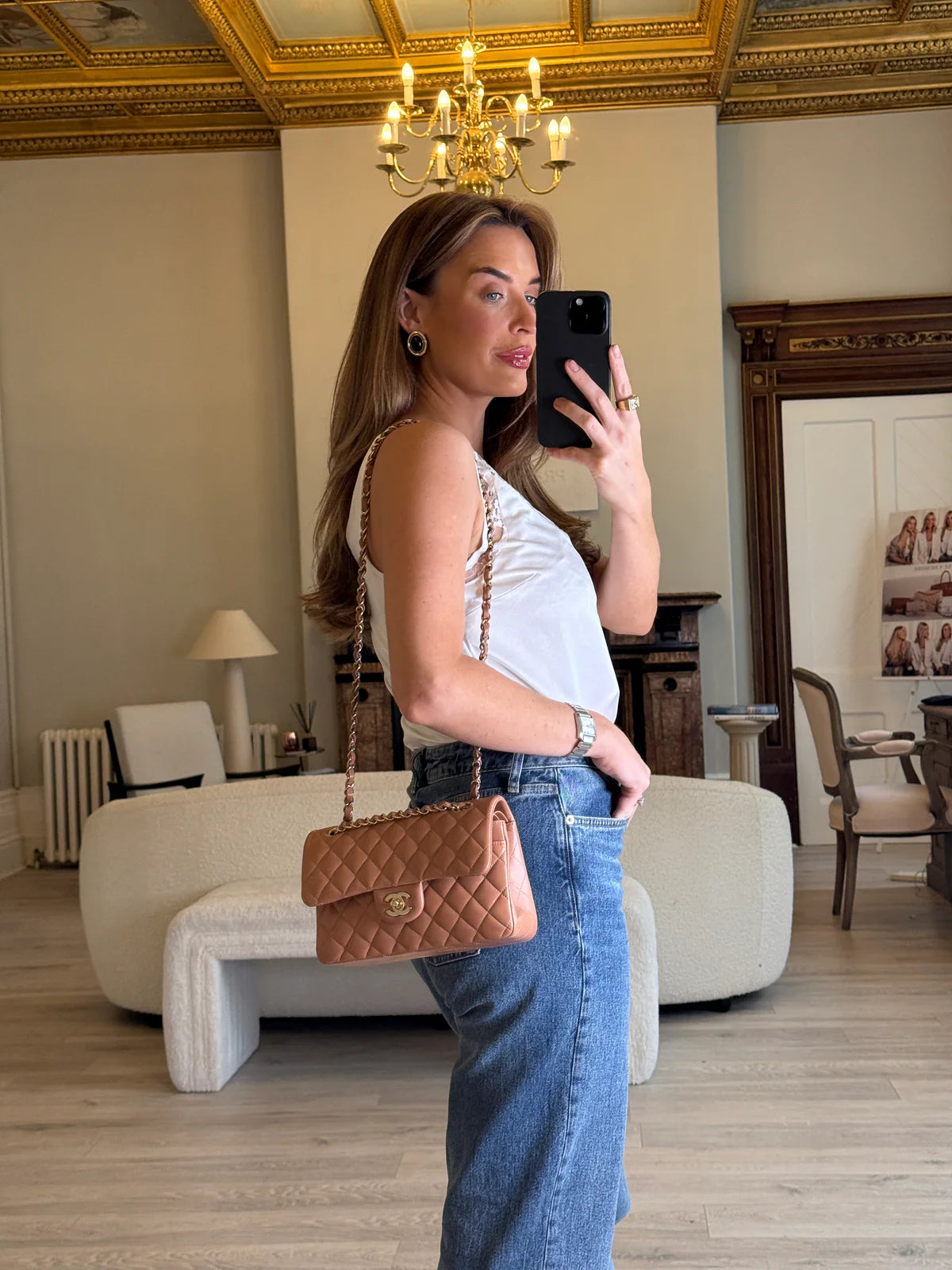 CHANEL SMALL CLASSIC DOUBLE FLAP IN BROWN LAMBSKIN LEATHER WITH GHW