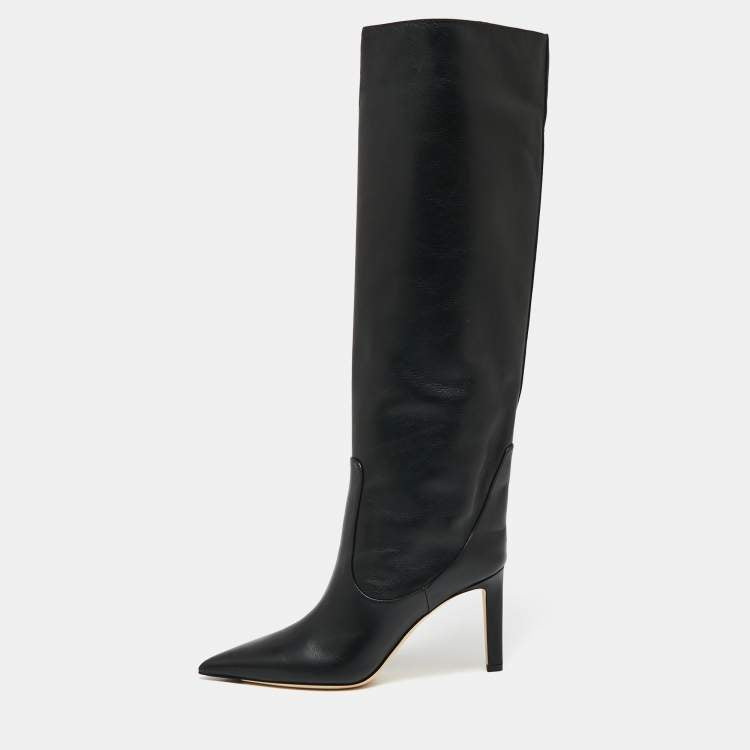 Jimmy Choo Black Leather Over Knee Length Boots Size 38