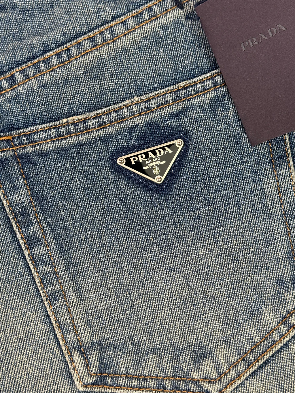 PRADA LOGO DENIM SHORTS (SIZE 28 /UK 12)