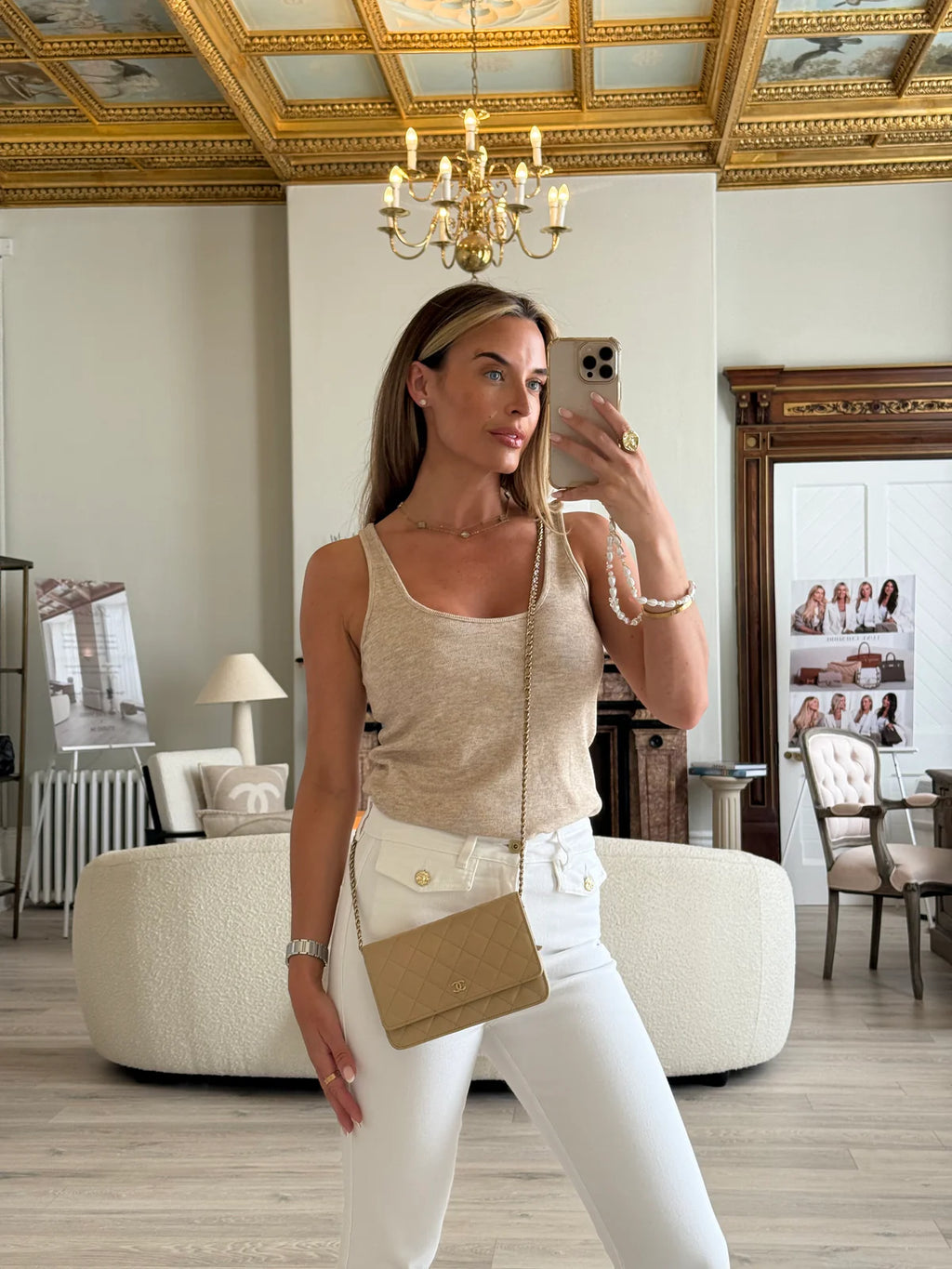 CHANEL WALLET ON CHAIN BEIGE CAVIAR LEATHER GHW