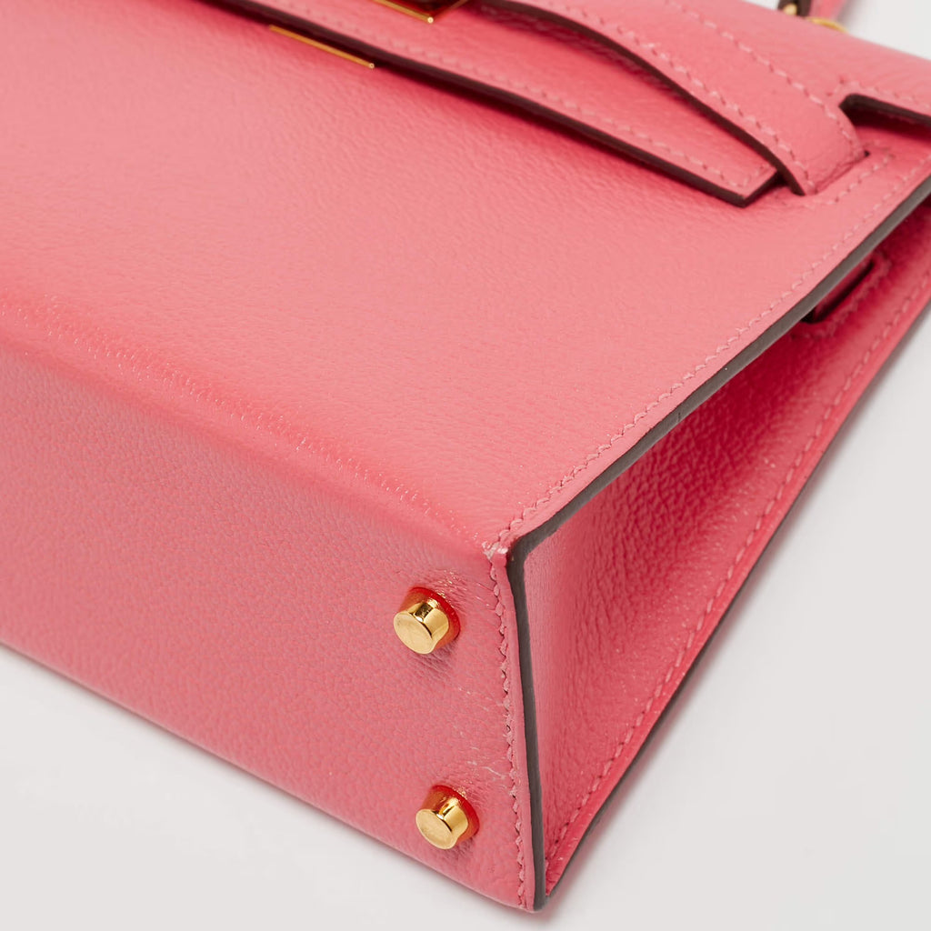 Hermes Kelly II Sellier Mini 20 Gold Finish Rose Azalee Chevre Leather Top Handle Bag