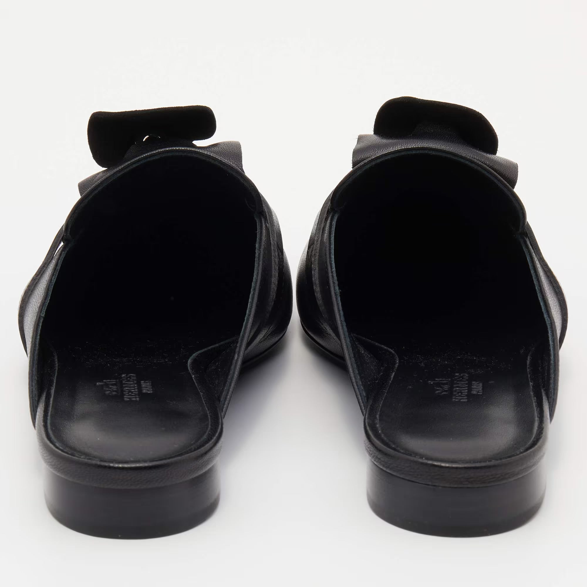 Hermes Black Leather Oz Mules Size 36