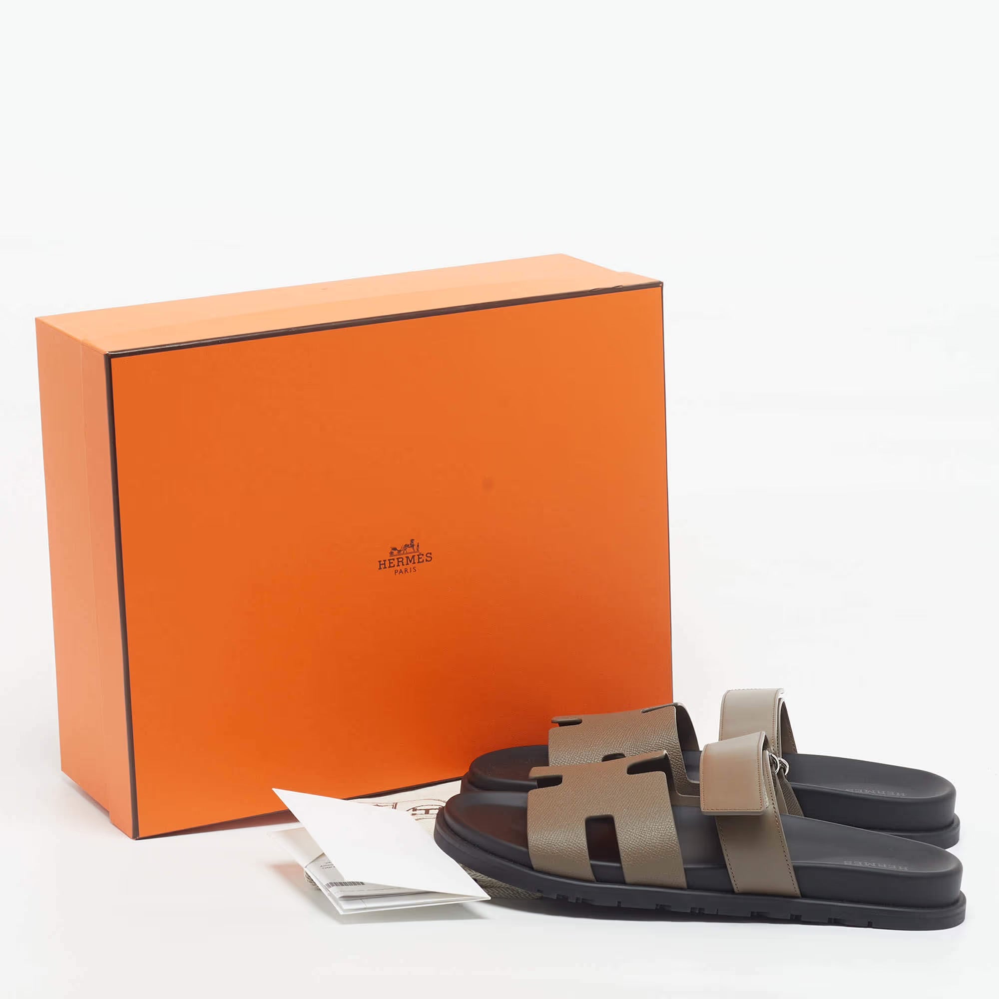 Hermès Chypre Size 43 Brown Leather Flat Sandals
