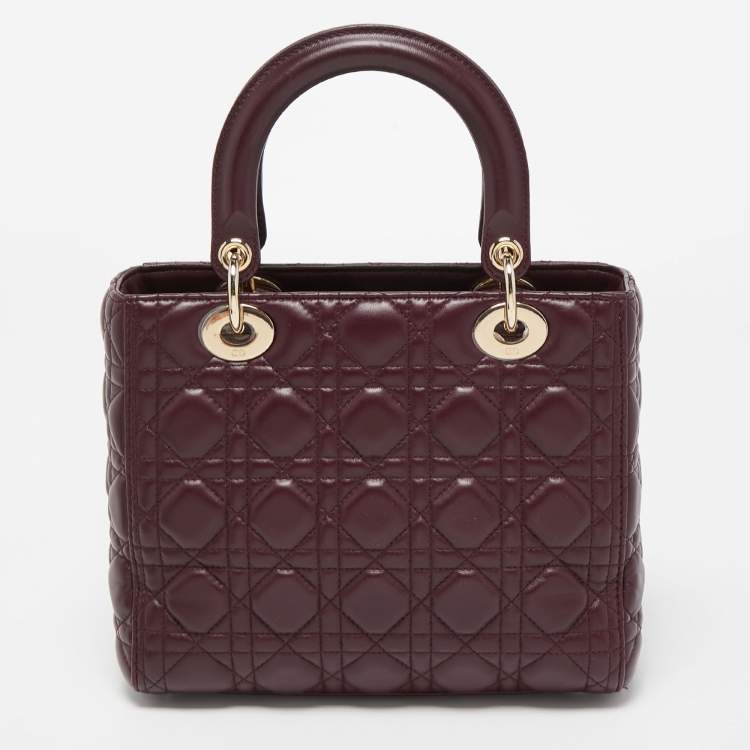 Dior Burgundy Cannage Leather Medium Lady Dior Tote