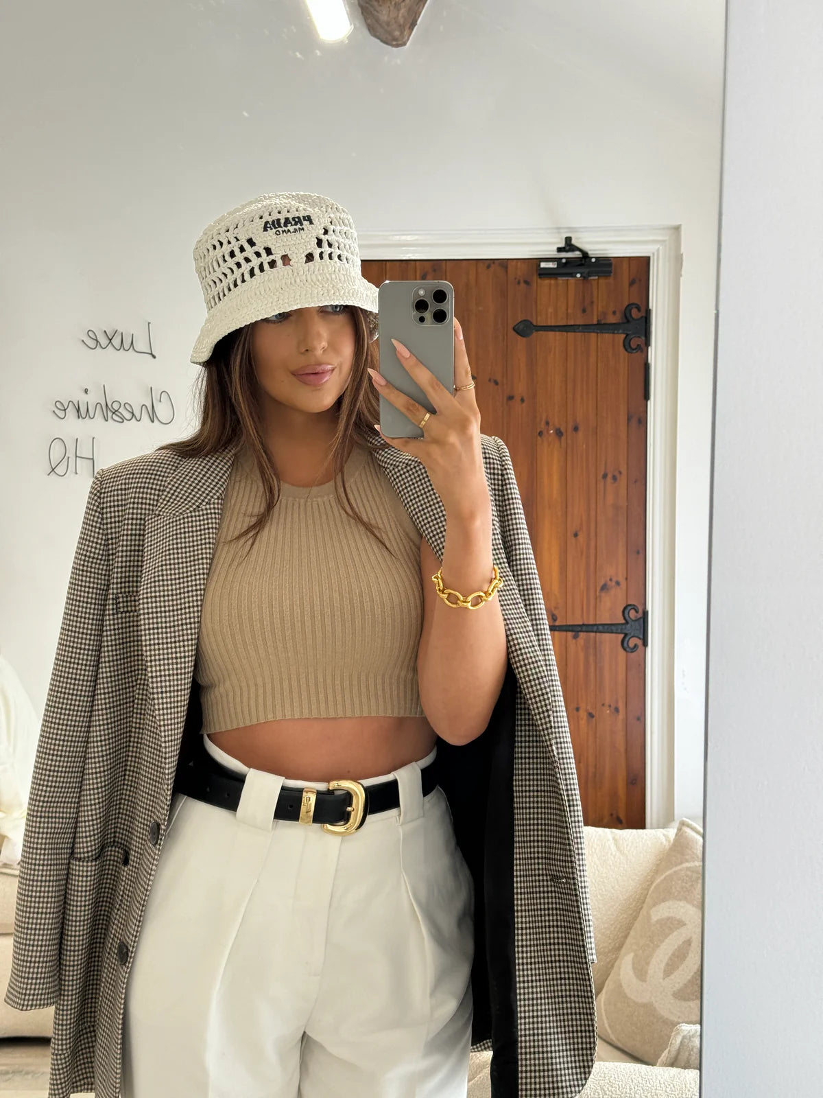 PRADA CROCHET WHITE BUCKET HAT