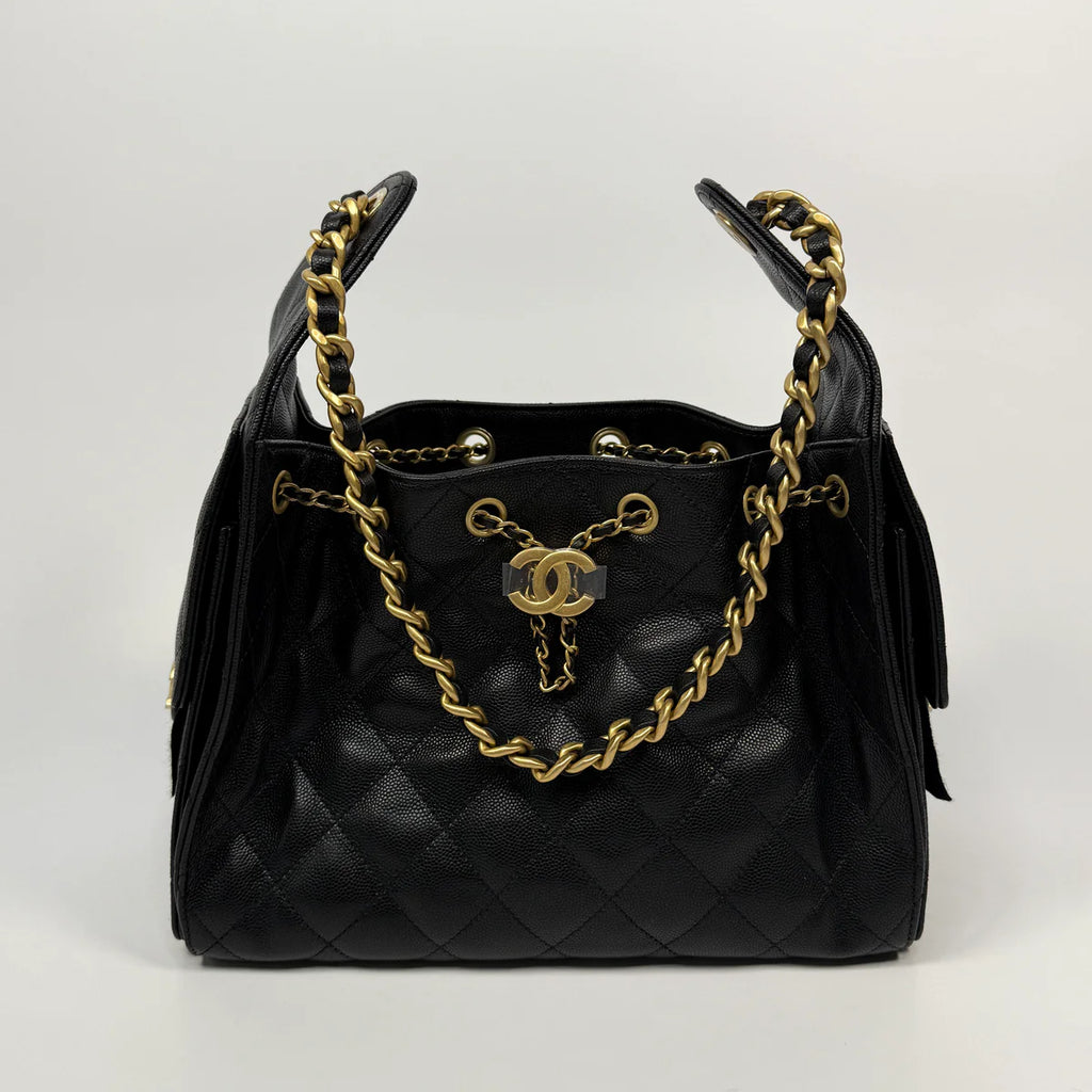 CHANEL 25 SMALL IN BLACK CAVIAR LEATHER WITH GHW