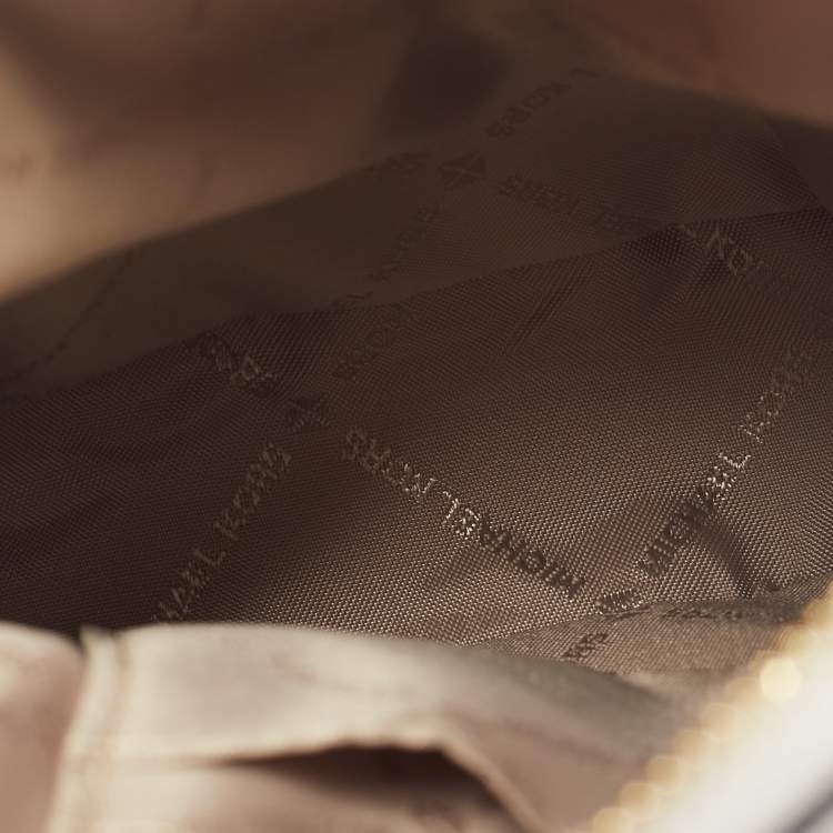 Michael Kors White Signature Coated Canvas and Leather Small Jet Set Charm NS Phone Crossbody Bag