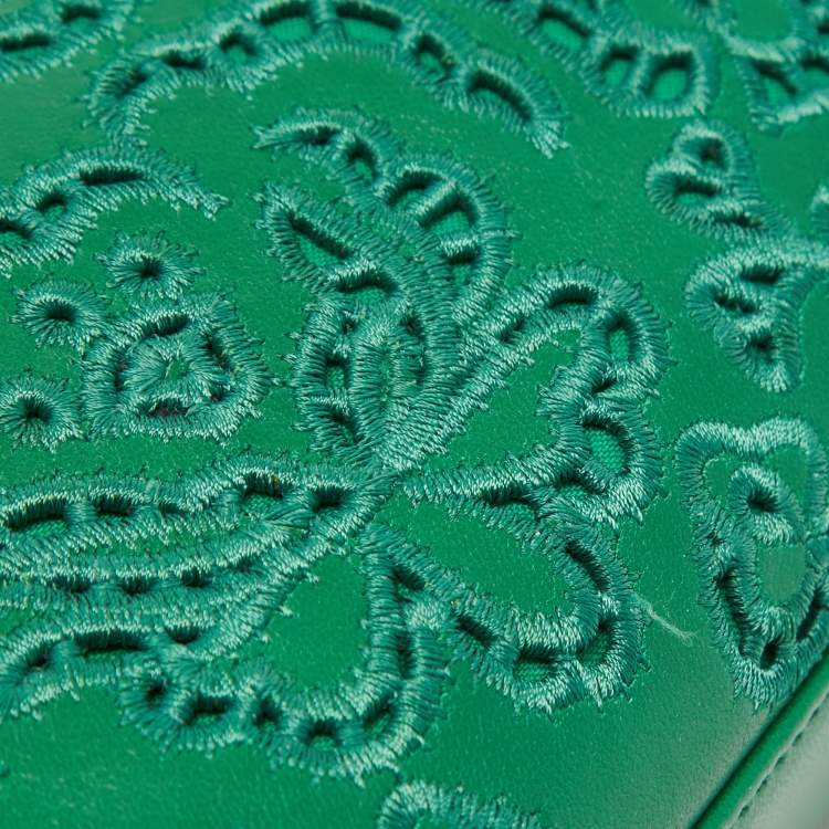 Dolce & Gabbana Green Leather Small Embroidered Miss Sicily Top Handle Bag
