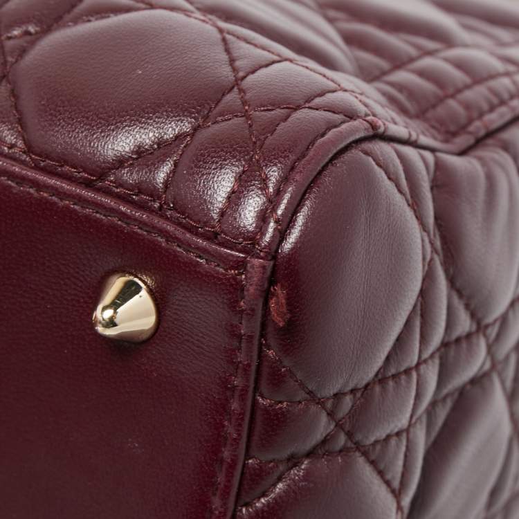 Dior Burgundy Cannage Leather Medium Lady Dior Tote