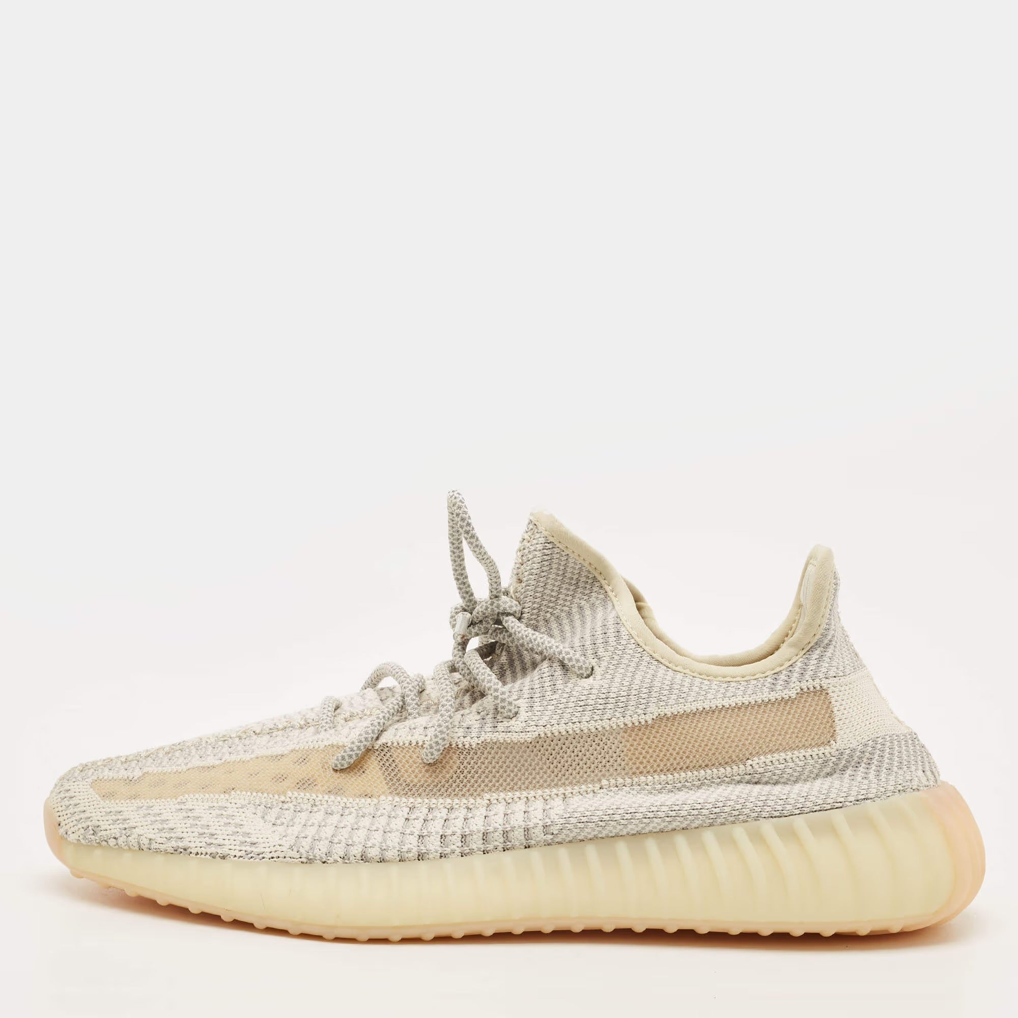 Yeezy x Adidas Boost 350 Natural V2 Size 45.5 Grey/White Knit Fabric Low Top Sneakers
