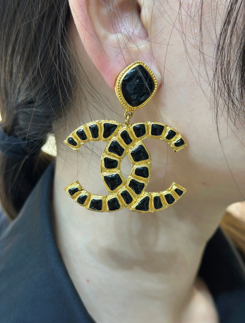 Chanel 2019 Egyptian Black Nile Jumbo CC Earrings