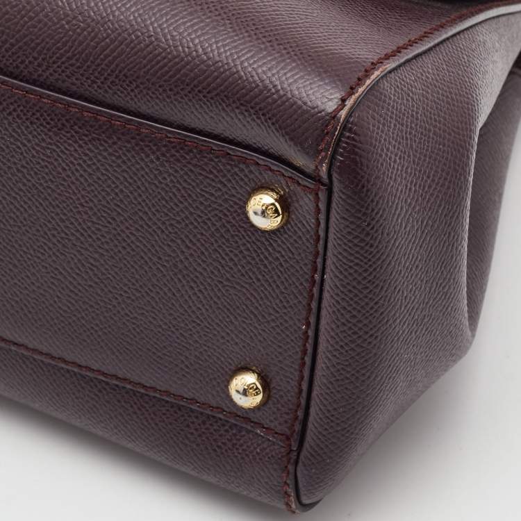 Dolce & Gabbana Burgundy Leather Medium Miss Sicily Top Handle Bag