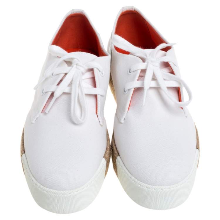 Hermes White Canvas Rosa Espadrille Sneakers Size 39