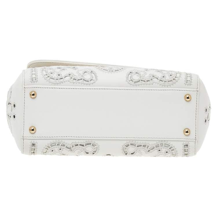 Dolce & Gabbana White Floral Leather Miss Sicily Top Handle Bag