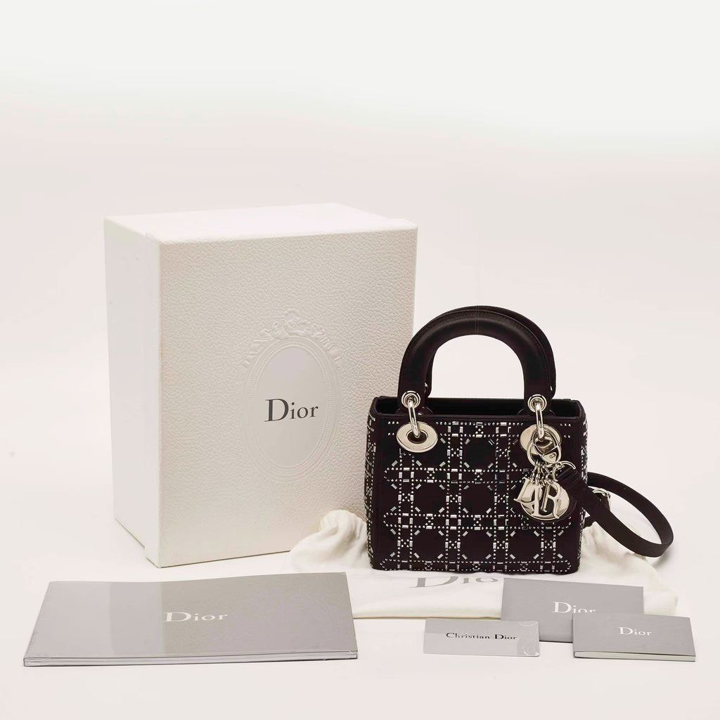 Dior Lady Dior Crystal Mini Black Cannage Satin Tote