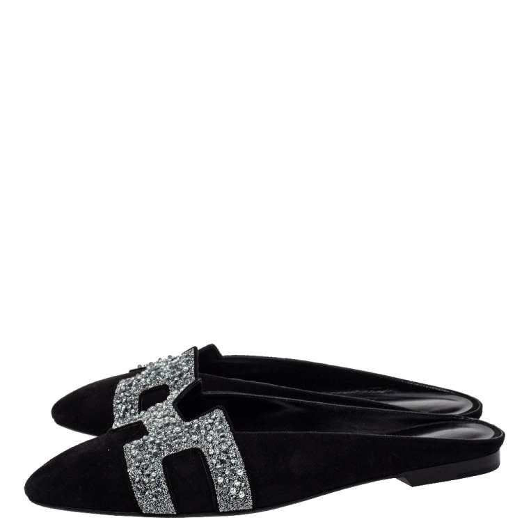 Hermes Black Suede Roxane Mule Sandals Size 38