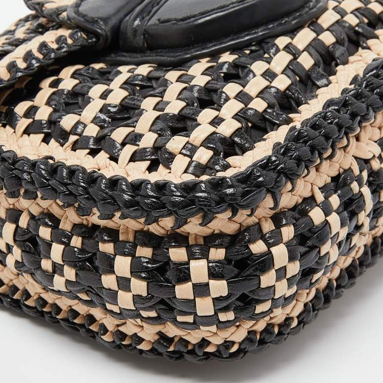 Prada Beige/Black Woven Madras Leather Crossbody Bag