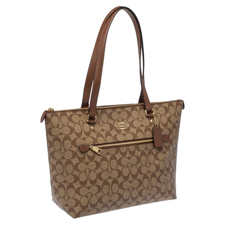 Coach Beige/Brown Signature Coated Canvas and Leather Gallery Tote
