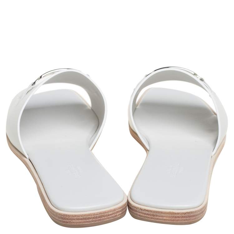 Hermès White Leather Villa Sandals Size 40.5