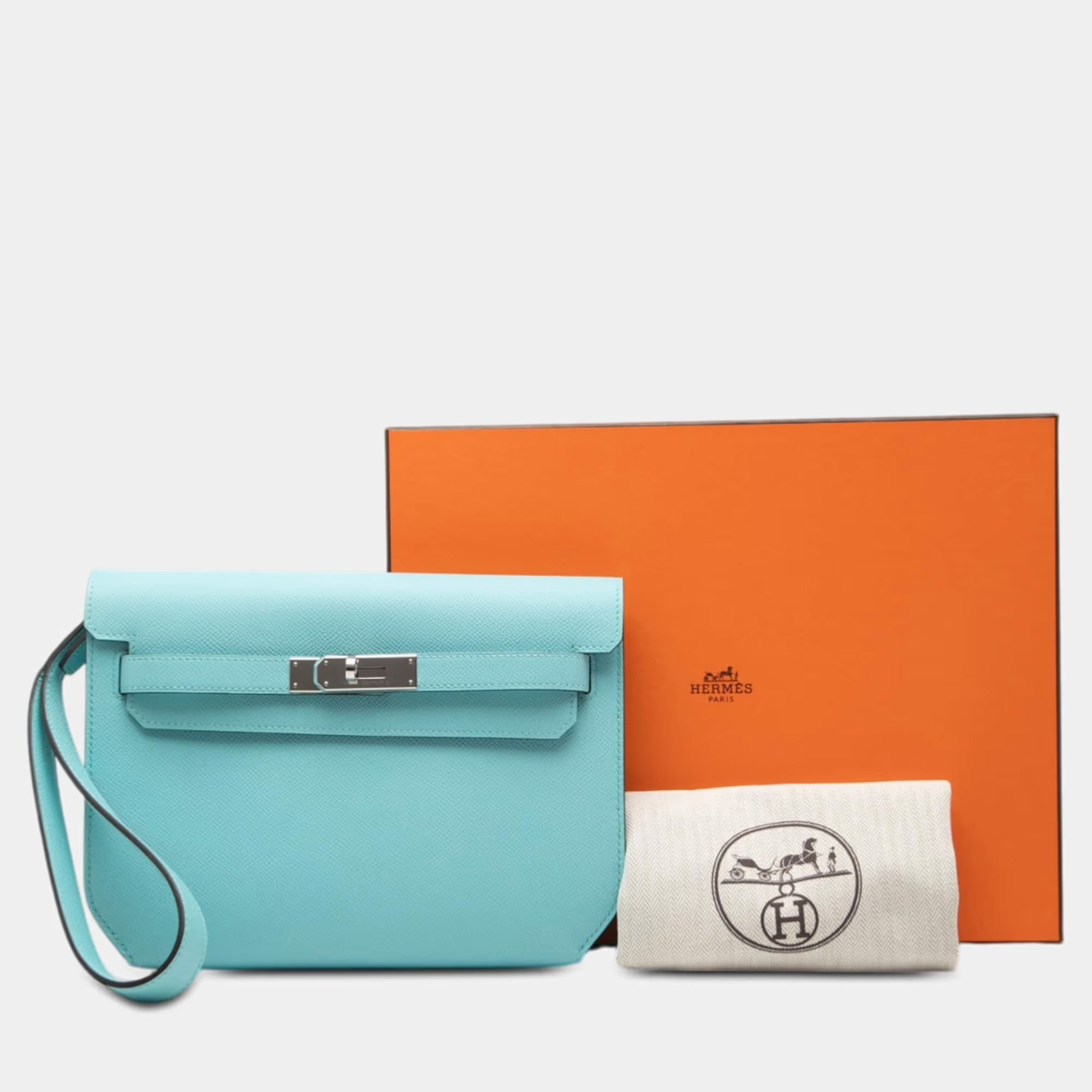 Hermes Blue Atoll Epsom Kelly Depeches Pouch 25