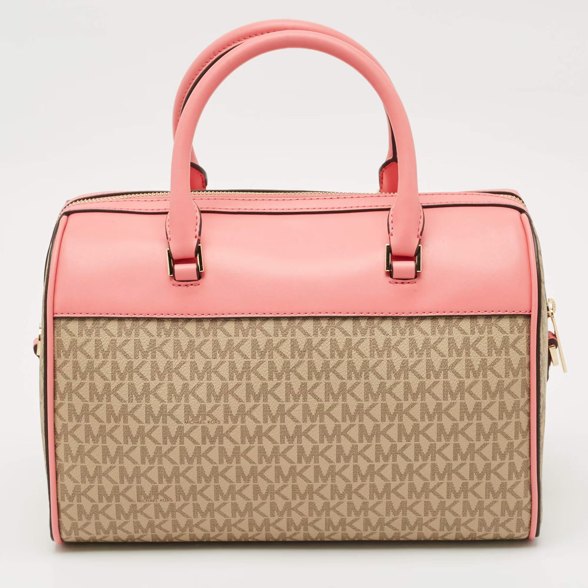 Michael Kors Tea Rose/Beige Signature Coated Canvas Medium Travel Duffle Bag