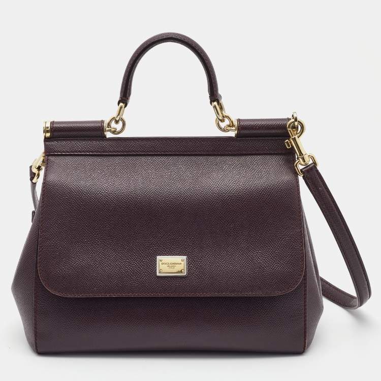 Dolce & Gabbana Burgundy Leather Medium Miss Sicily Top Handle Bag
