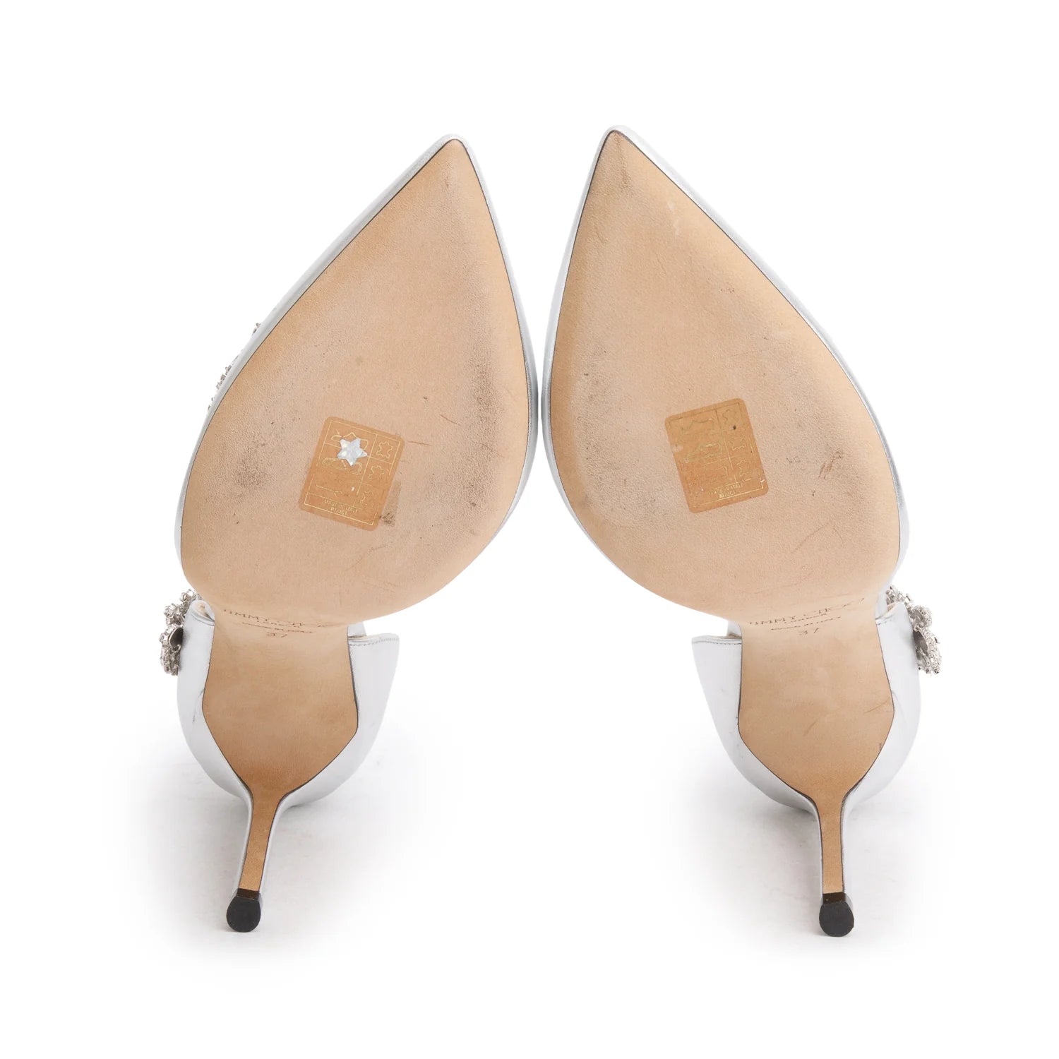 Jimmy Choo Silver Leather Teja D'orsay Crystal Wings Pumps, Women's Size 37