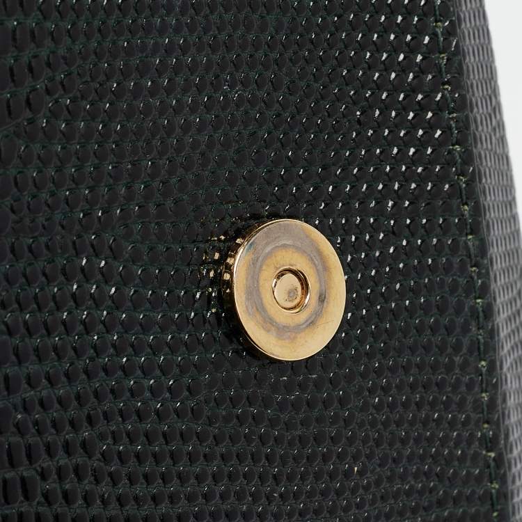 Dolce & Gabbana Green Lizard Embossed Leather Small Miss Sicily Top Handle Bag