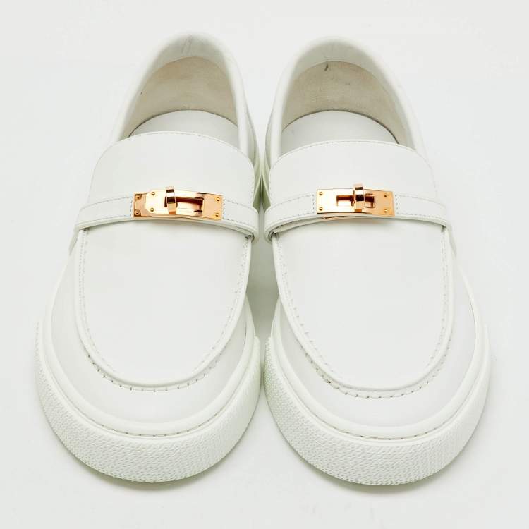 Hermes White Leather Game Slip On Sneakers Size 41