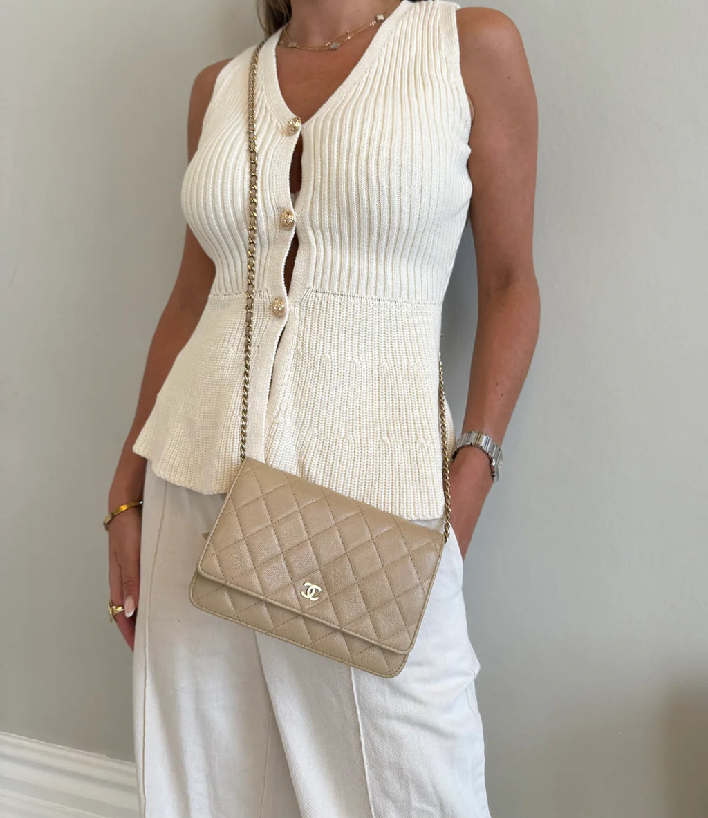 CHANEL WALLET ON CHAIN BEIGE CAVIAR LEATHER GHW