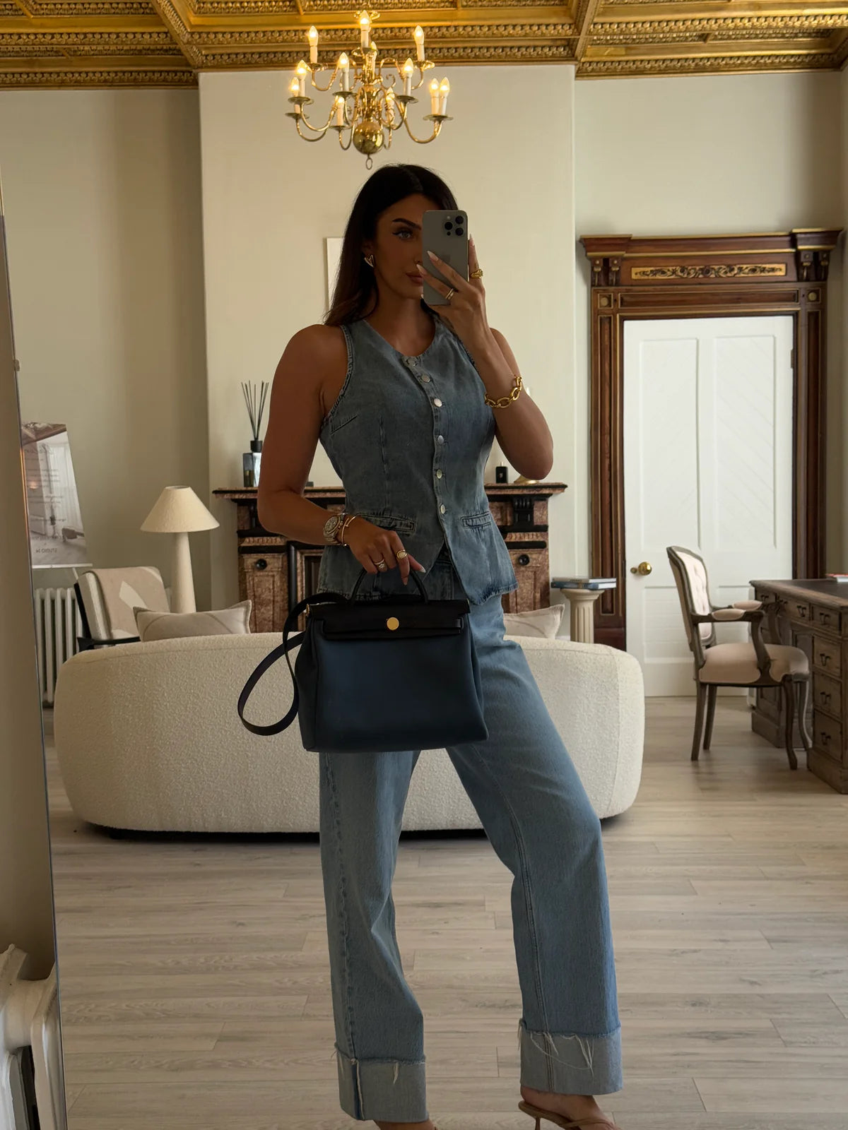 HERMÈS HERBAG 31 VERSO IN BLEU INDIGO AND SESAME WITH GHW