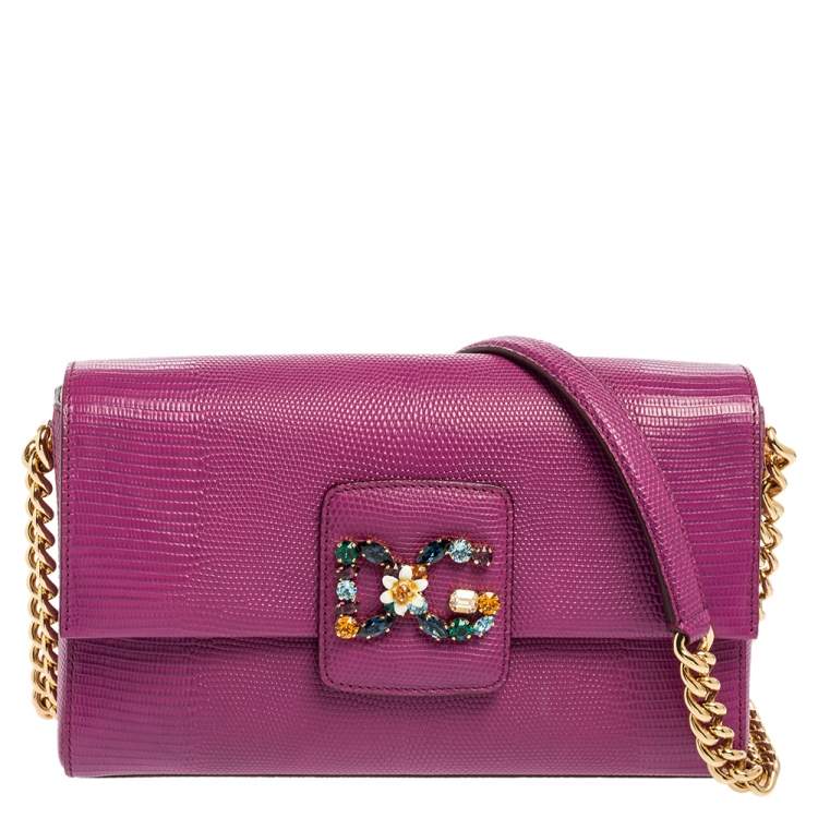 Dolce & Gabbana Magenta Lizard Embossed Leather DG Millennials Shoulder Bag