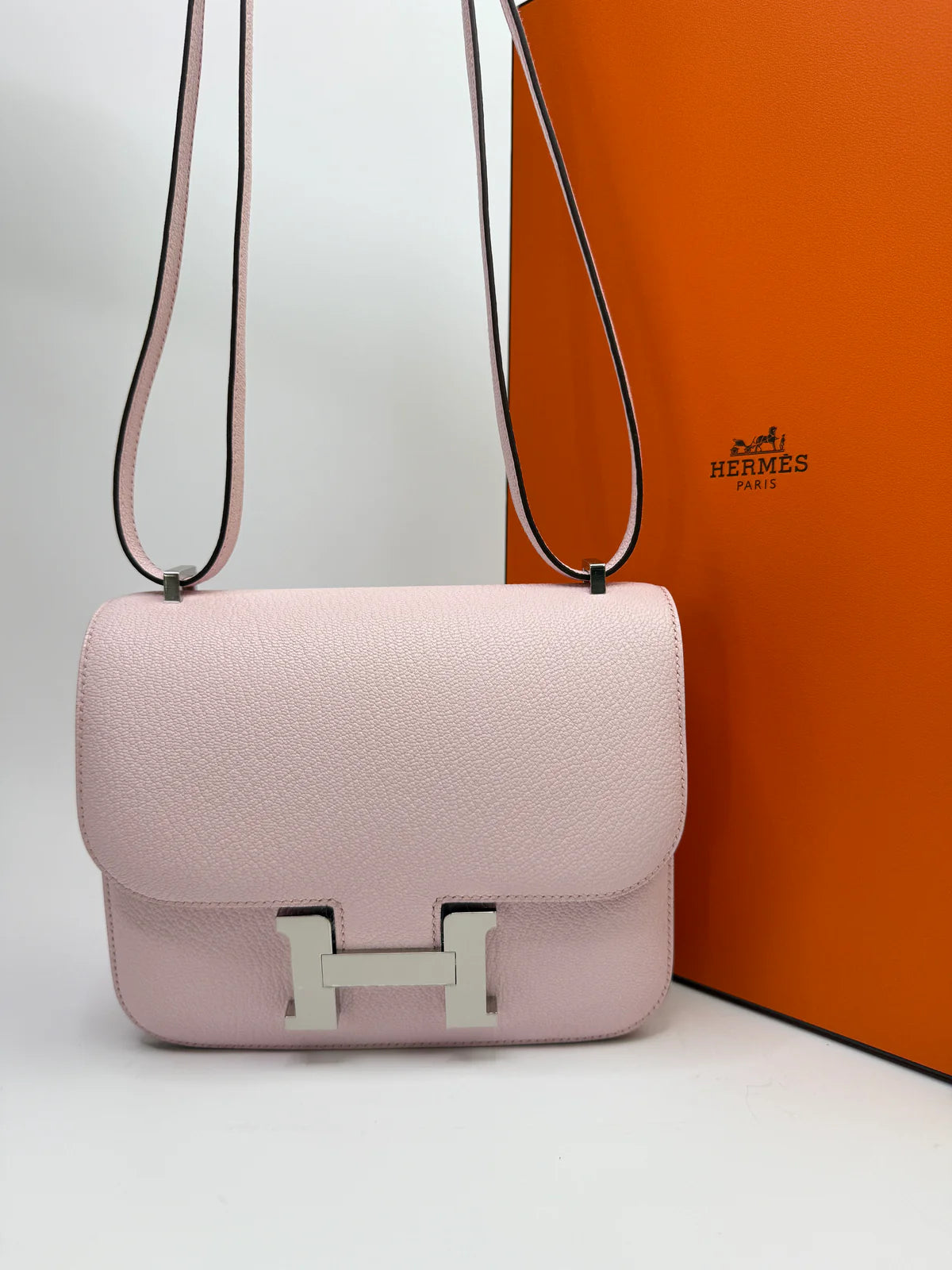 HERMÈS CONSTANCE 18 IN ROSE CHÈVRE LEATHER WITH PALLADIUM HARDWARE