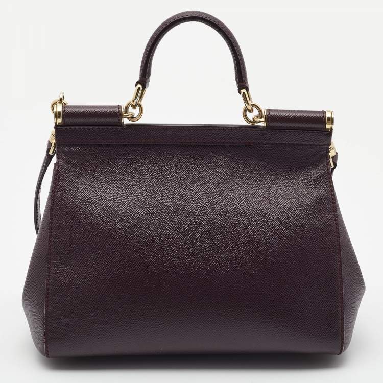 Dolce & Gabbana Burgundy Leather Medium Miss Sicily Top Handle Bag