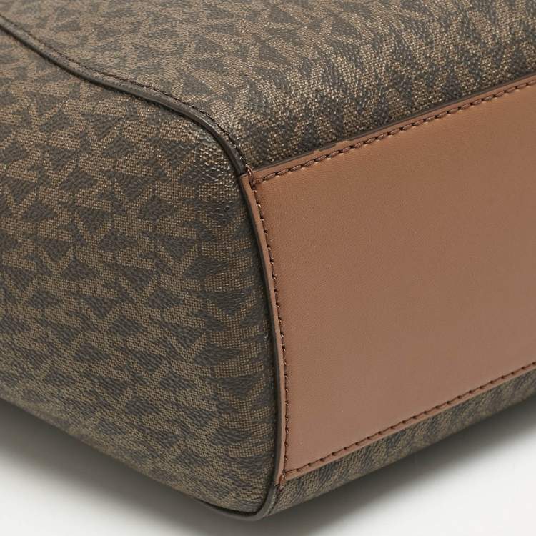 Michael Kors Brown Signature Coated Canvas Large Jet Set Travel Chain Tote