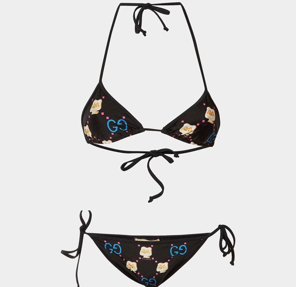 Gucci Black Pikarar Kawaii Jersey Bikini XS